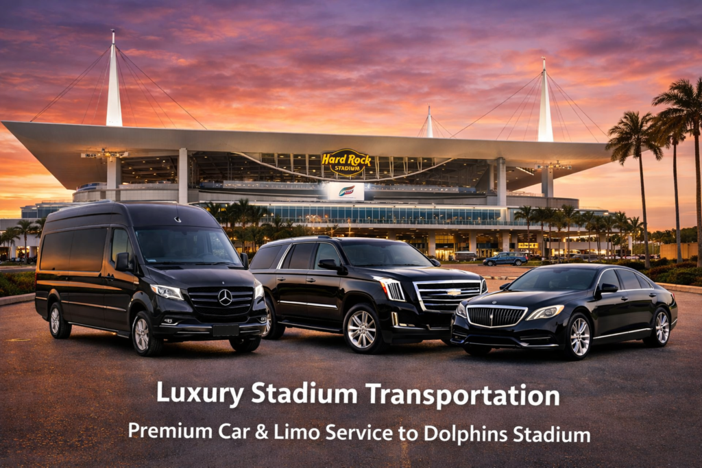 Luxury vehicles at Hard Rock Stadium by West Palm Beach Car & Limo
