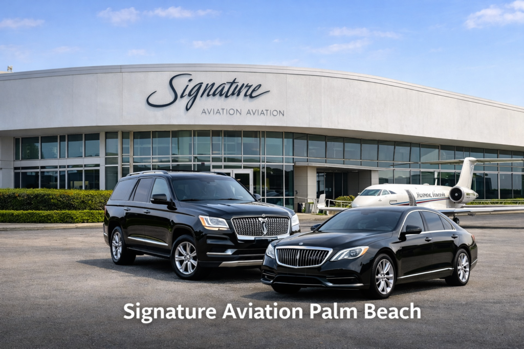 Luxury vehicles at Signature Aviation Palm Beach by West Palm Beach Car & Limo