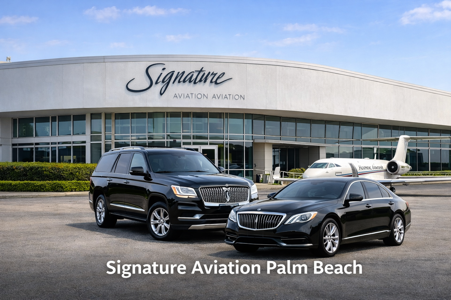Luxury vehicles at Signature Aviation Palm Beach by West Palm Beach Car & Limo