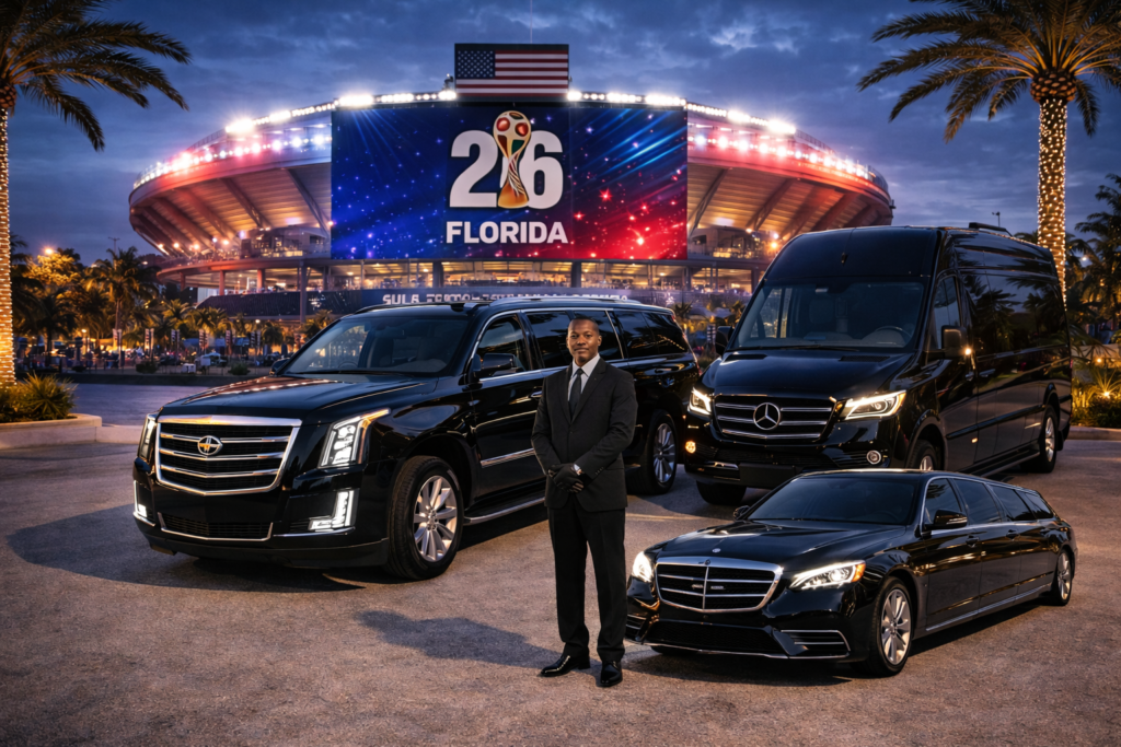 Executive black car service for World Cup 2026 Florida with luxury SUV sedan and Sprinter van transportation